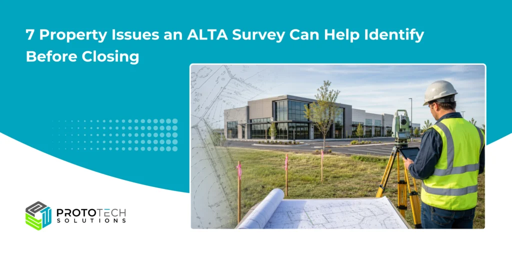 Land surveyor conducting an ALTA/NSPS survey for a commercial property before closing