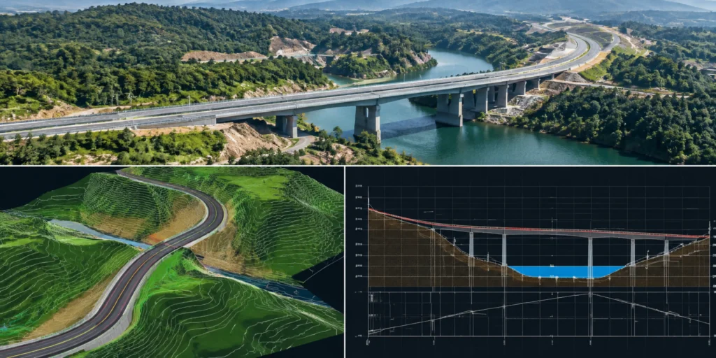 Bridge approach elevation profile developed from topographic survey data